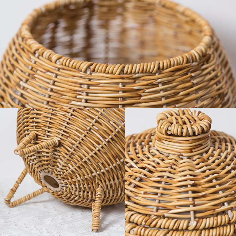 Imitation Rattan Baskets With Lid Handwoven Flower Pot Planter Sundry Wicker Storage Boxes Home Organizer Plastic Box