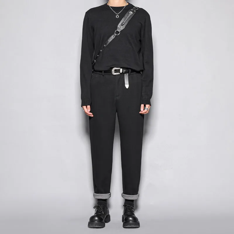 High Quality Textured Woolen British Black Gray Casual Pants Simple All-Match Fashion Tapered Pants