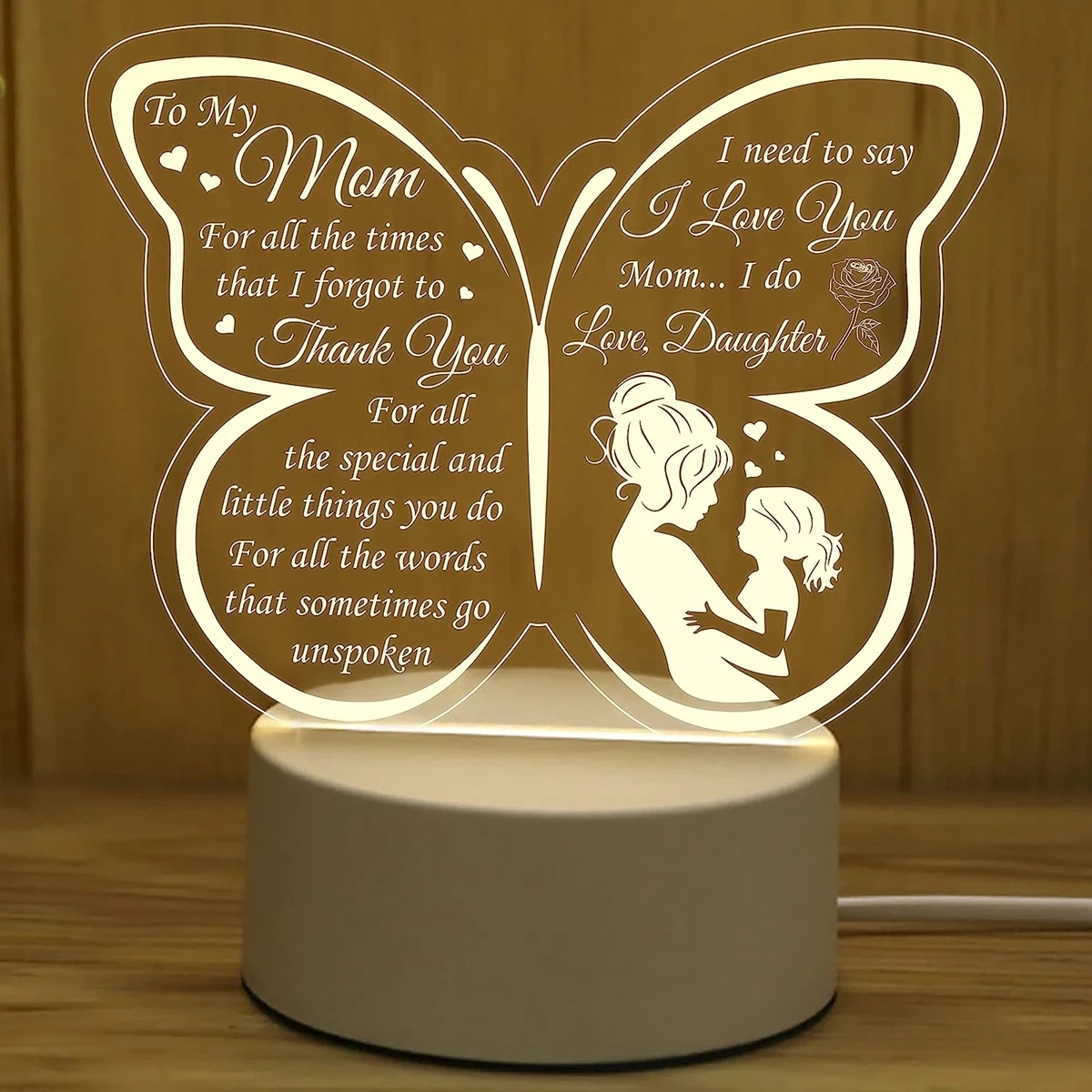 Sweet Butterfly Shape Quote Night Light Illusion Lamp For Mother Days Gift Led Acrylic Lamp Love Mom Gift