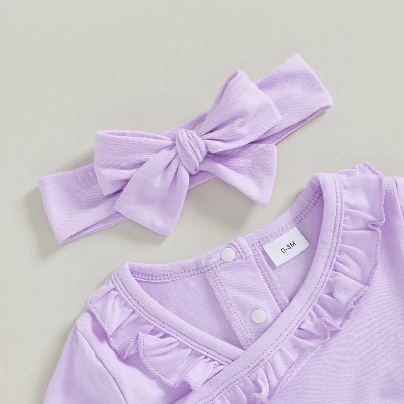 Baby Girl Newborn Gowns Long Sleeve Ruffle Trim Baby Sleep Bag Baby Wearable Blanket with Headband