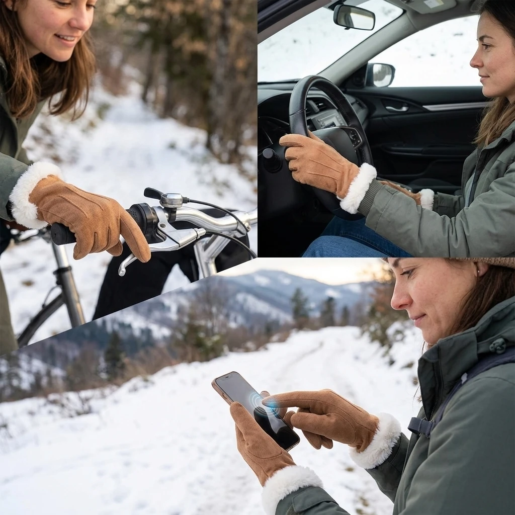 Winter Cycling Commute - Women's Winter Gloves Outdoor Commuting Suede