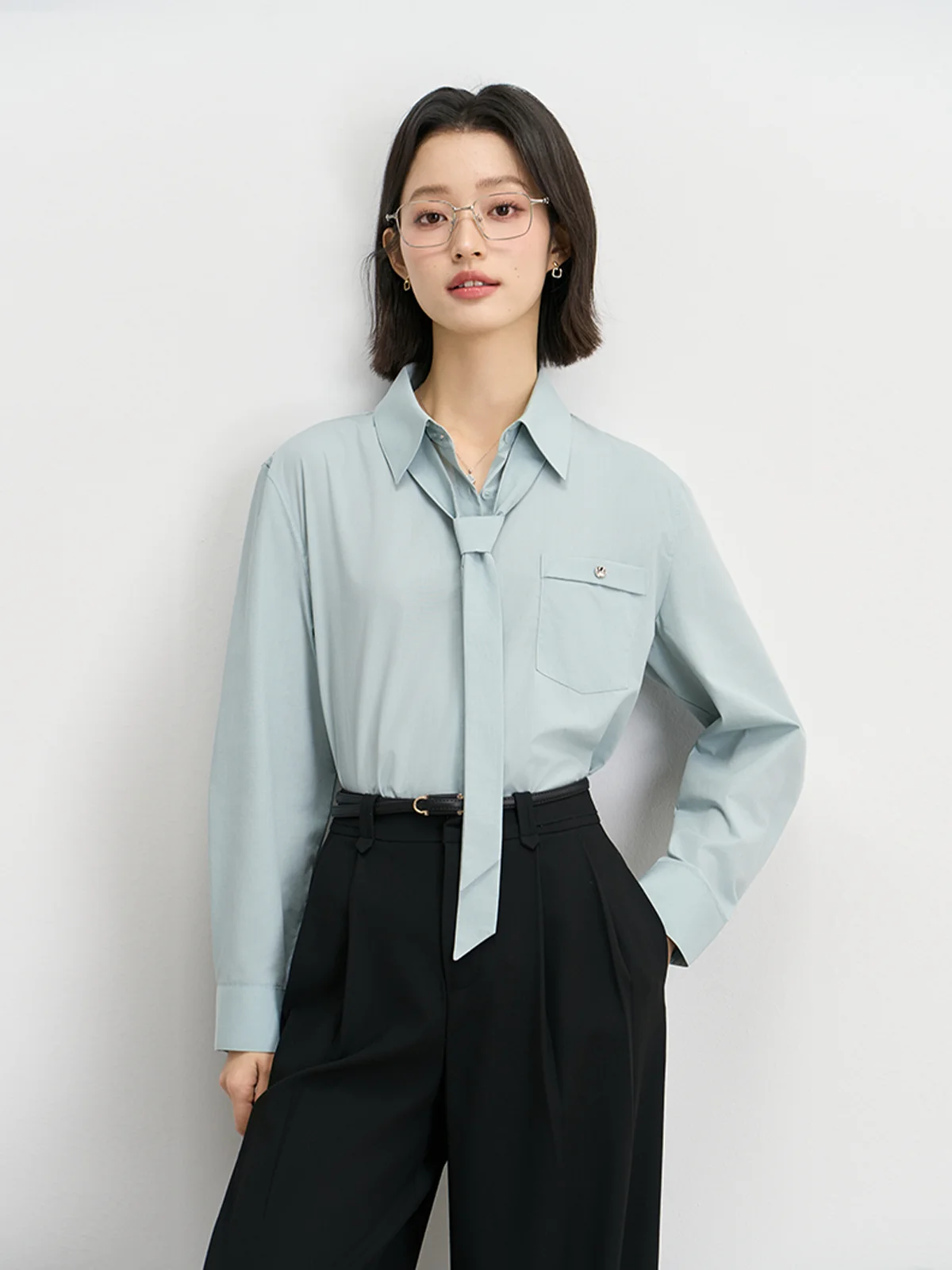 

Miss Bird Green Long Sleeve Shirt Women's Summer Professional Formal Interview Commute Shirt Inner Wear Top Memory Fabric