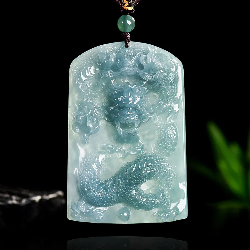 

Natural A-grade Jadeite Blue Water Divine Dragon Pearl Pendant Ice Jade Zodiac Business Prosperity Gemstone Jewelry Drop Ship