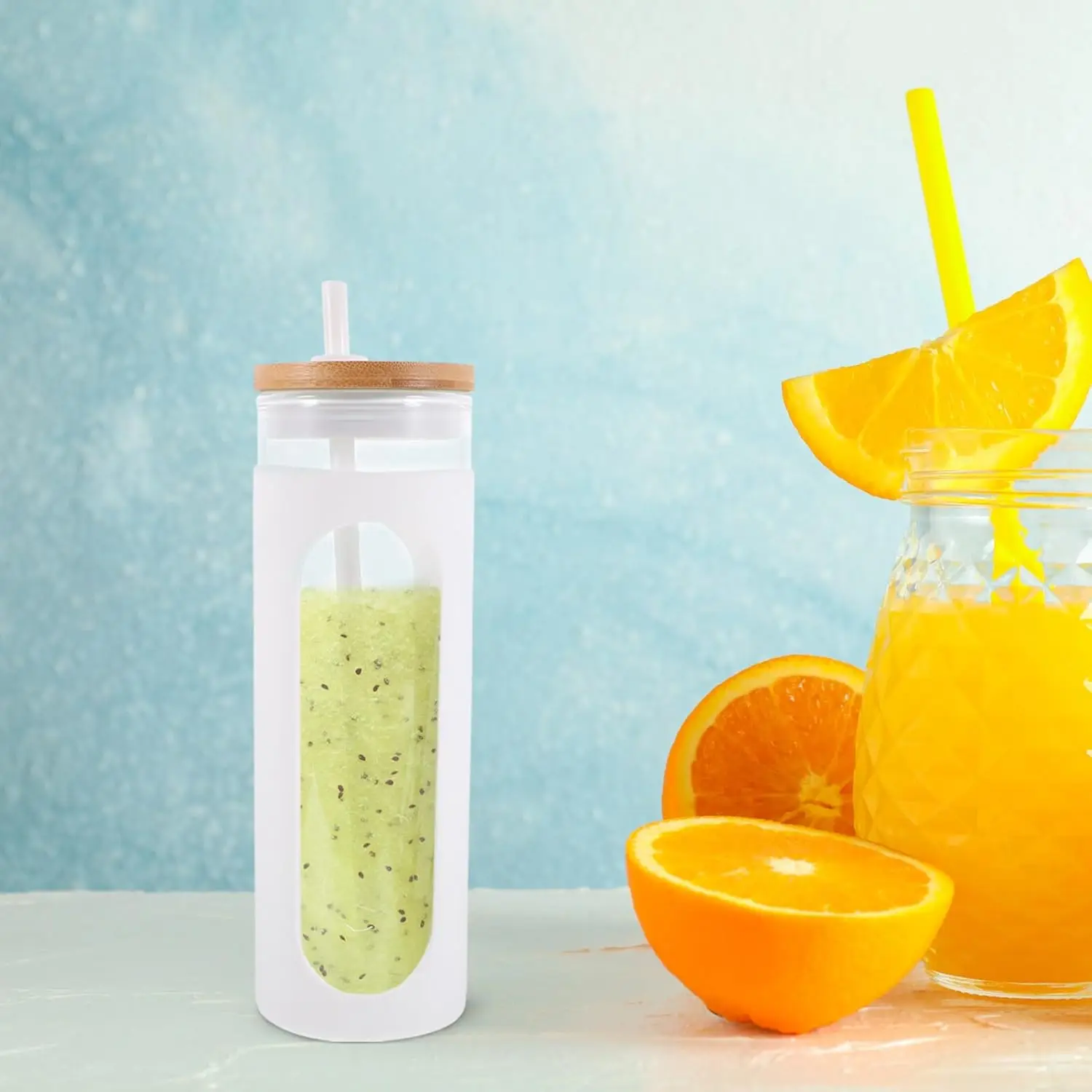 كوب زجاجي بغطاء من الخيزران، هدايا أمان غير معقودة لمحبي الشاي، كوب زجاجي من السيليكون مع القش