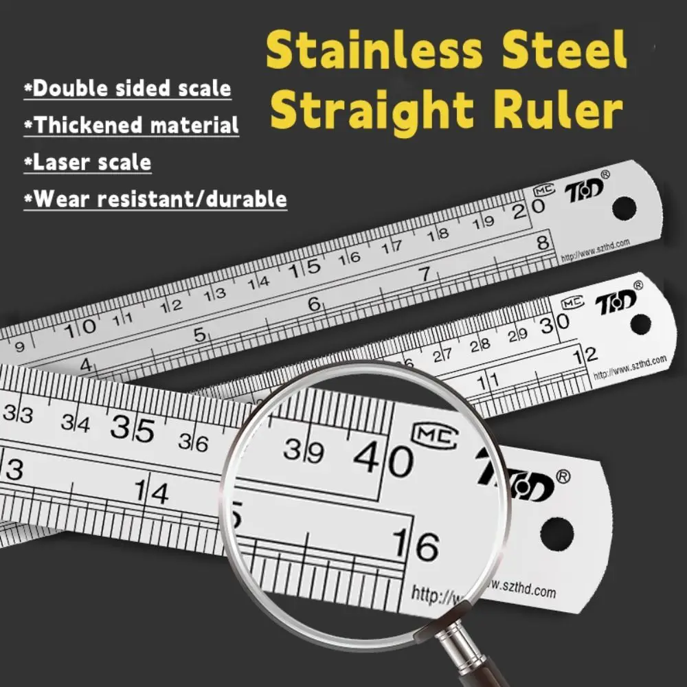 

15/20/30/40/50 см линейка из нержавеющей стали, двухсторонняя шкала, утолщенная линейка для рисования, прямая линейка из нержавеющей стали инженерного класса