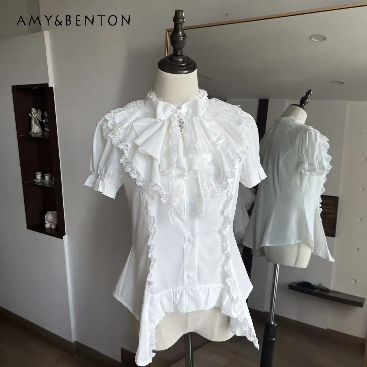 Original Gothic Punk Style Lolita Inner Shirt Japanese Subculture Anime Girl Round Neck Lace Patchwork Slim Fit Shirt for Women