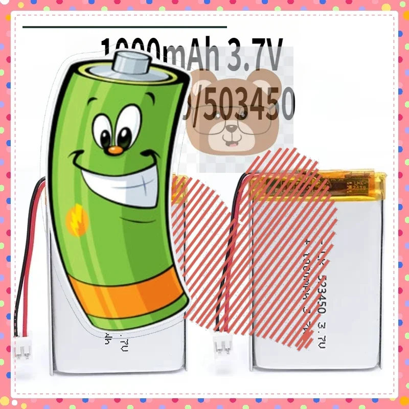 

1000 мАч, 3,7 В, 523450/503450, полимерная литиевая аккумуляторная батарея, литий-ионная батарея PH2.0, 2 контакта для MP5, умных часов, динамиков, батарейки