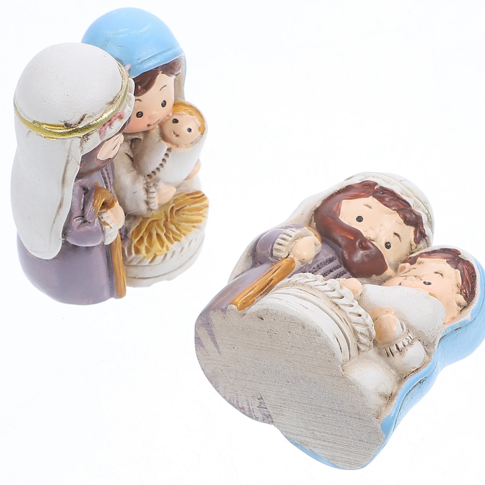 

2 Pcs Holiday Decor Resin Statue Ornaments Jesuss Figure Home Christmas Tabletop Catholic Christian