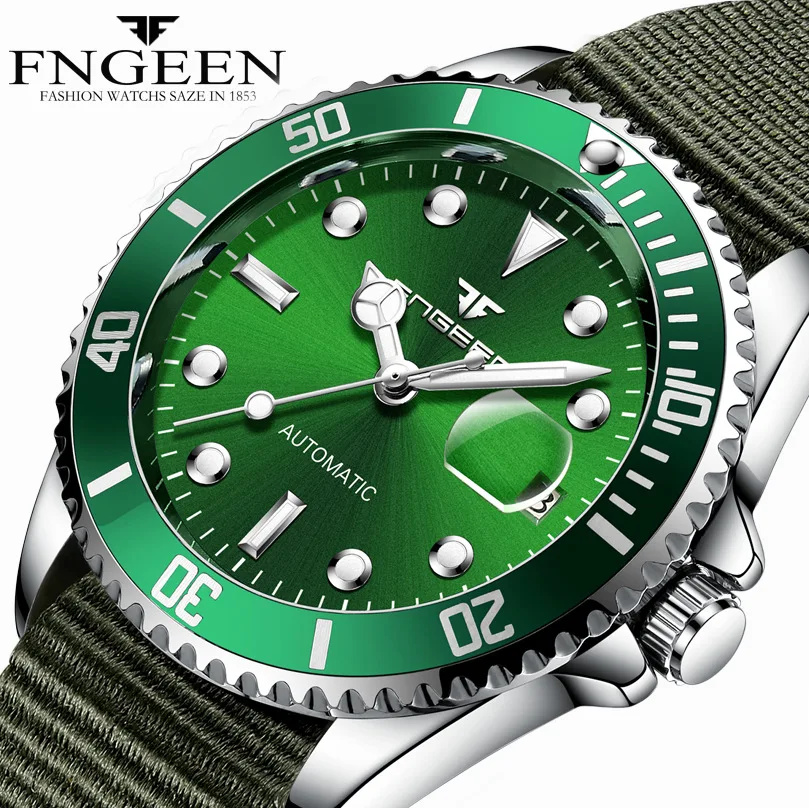Luxury Brand Men Watch Steel Tourbillon Skeleton Mechanical Watches Luminous Automatic Date Diamond FNGEEN 9001 Wristwatch
