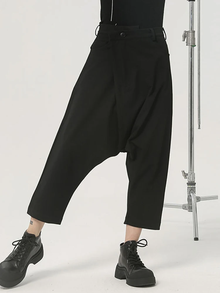 [EAM] High Waist Black Brief Irregular Long Harem Pants New Loose Fit Trousers Women Fashion Tide Spring Autumn 2025 1DH2084