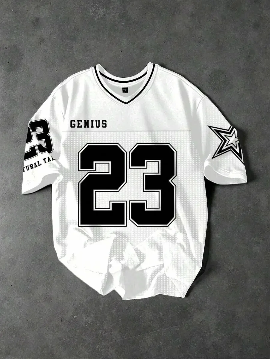Retro Men's American Football Jersey V‑Neck Number Graphic Print Star Sleeve Pattern 2026 Crest Fan Football Shirt