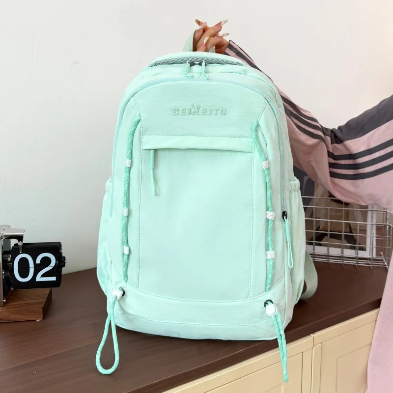 Korean Style Nylon Women Backpack Lightweight Layered Storage Bag Large Capacity Middle High School Students Schoolbag Unisex