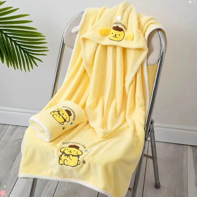 Sanrio Pom Pom Purin Bath Towel 3-piece Set Cartoon Anime Cute Soft Water-absorbent Quick-drying Adult Children's Dry Hair Cap