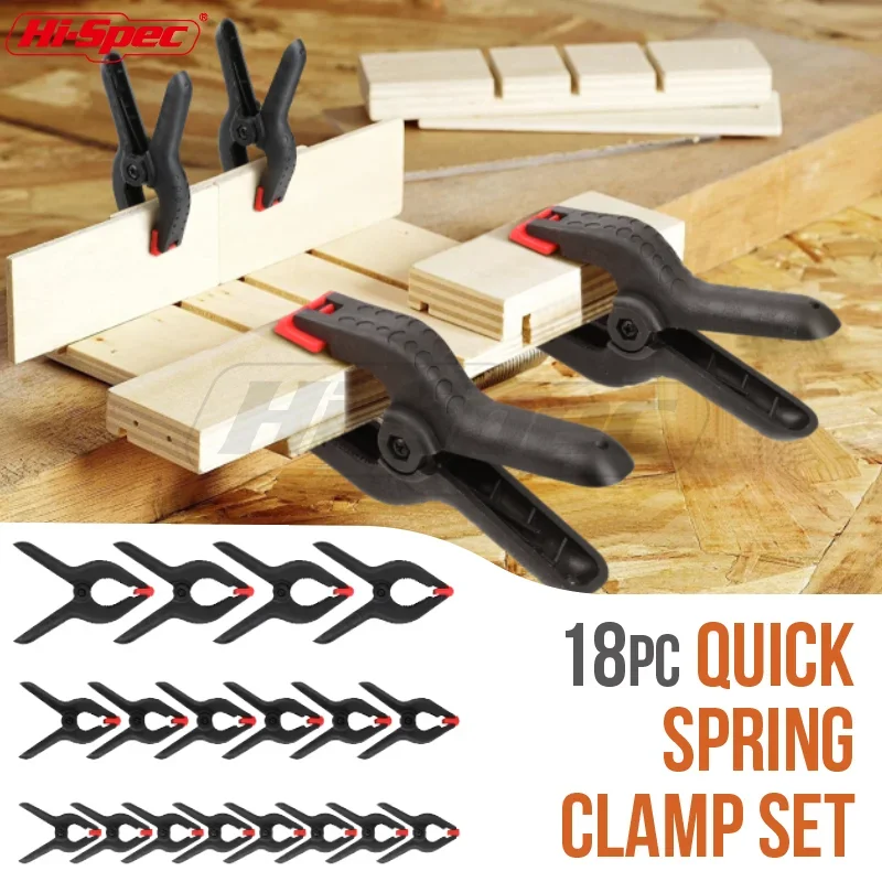 Hi-Spec 18PC 3.7/4.5/6.5inch Universal Clamps DIY Plastic Nylon Clamps Spring Clip for Woodworking Photo Studio Background