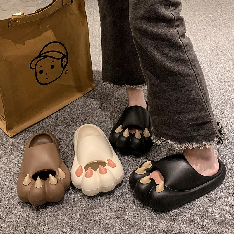 Slippers for Women Summer Bear Claw Thick Soled Cool Slippers for Couples To Wear Outside Anti Slip and Wear-resistant