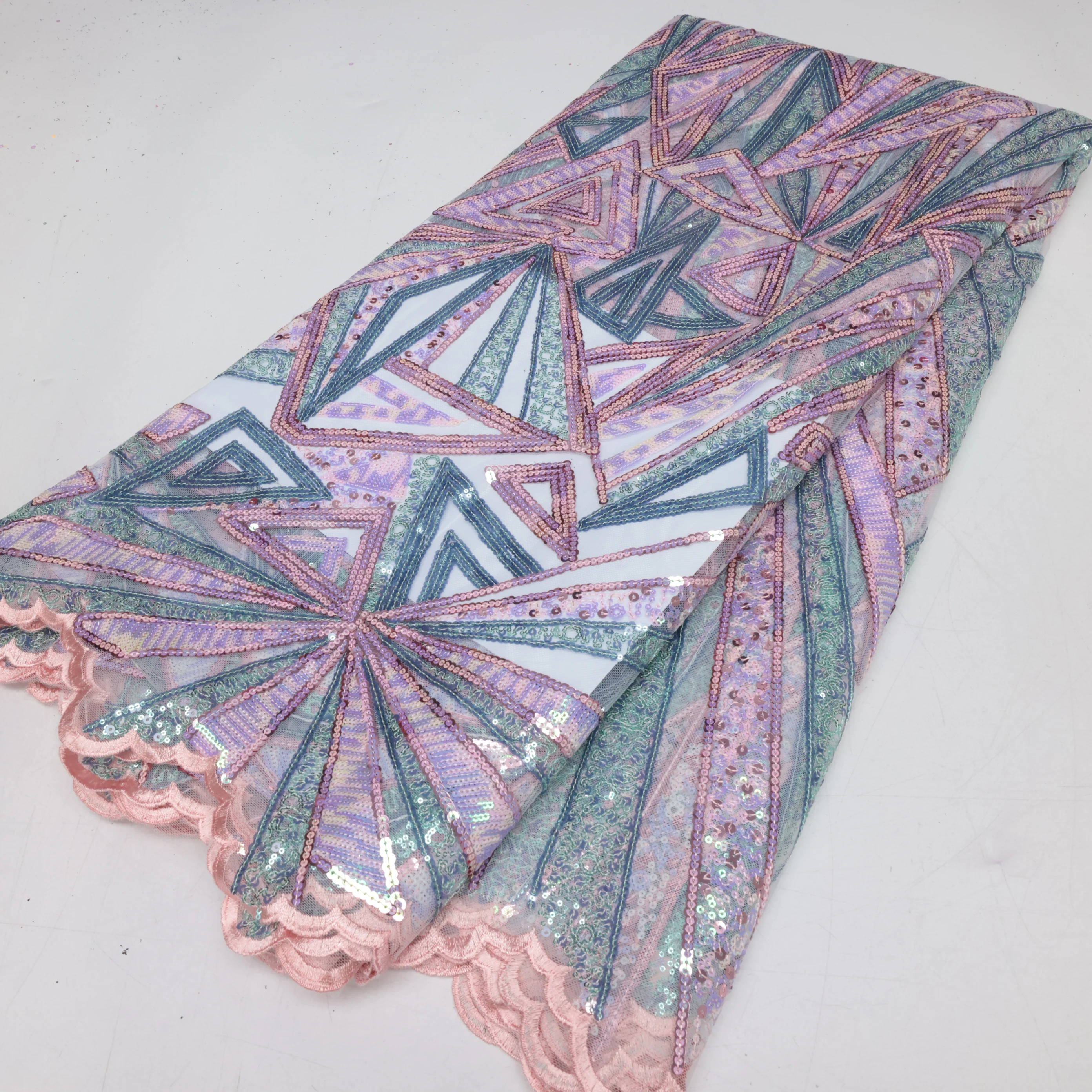 African Sequins Flocking Lace Fabric