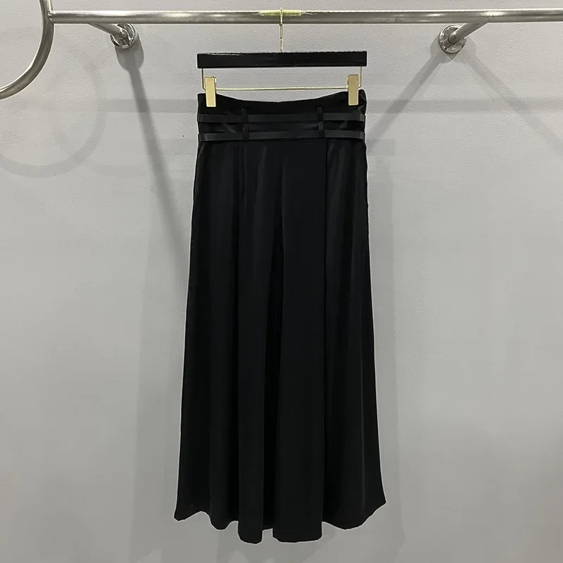 High Street Rick Skirts For Women 24ss Spring Y2K Korean Fashion Black Owens Dress Big Flare Strappy Wide Leg Long RO Skirts