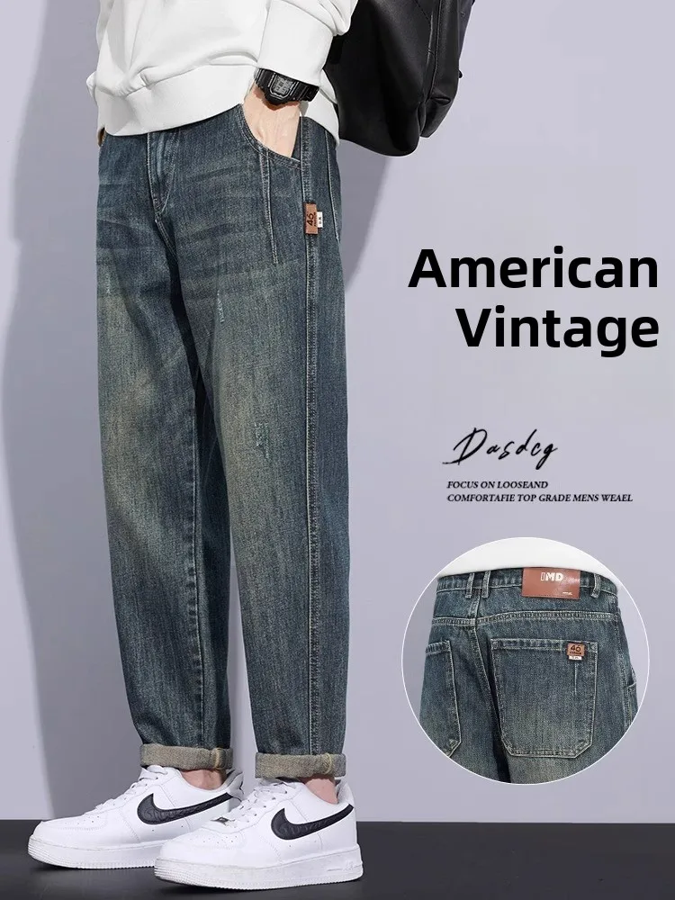 

Retro American Cone aped Jeans Men's Straight Loose Casual Waed Long Trousers Spring Summer New Sle Trendy Brand