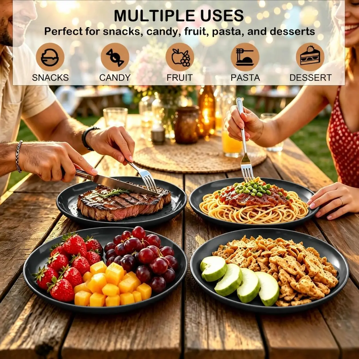 Set of 4 100% Melamine Salad Plates, 8 in Dessert Plate, lightweight, shatter-resistant, reusable, perfect for dining, weddings