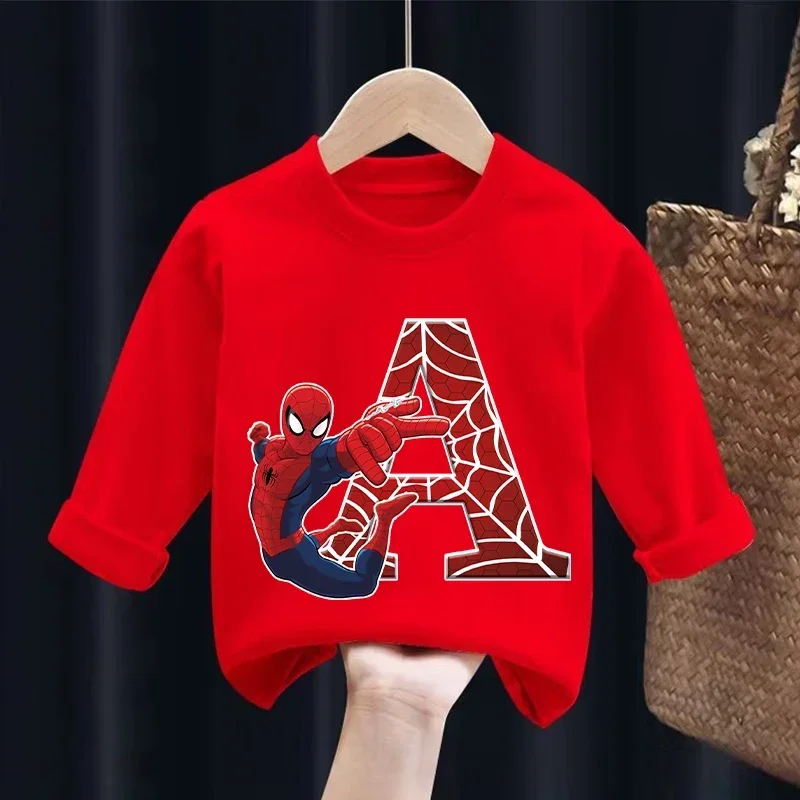 New Spiderman Kids Cartoon Letter T-shirts Boys Cotton Long-sleeved T-shirt Child Winter Casual Tops Autumn Children Clothing
