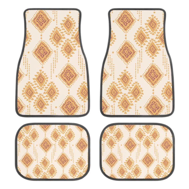 4pcs Car Floor Mats Boho Chic Car Floor Mats With Tribal Diamond Pattern Non-slip Bottom All Weather Protection Car Carpets Univ