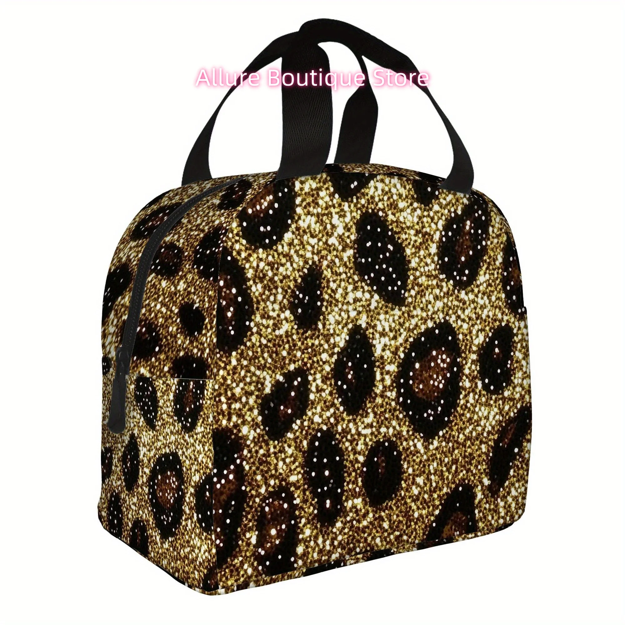 1pc, Golden Leopard Print Fabric Texture Printed Thermal Bag, Insulation Bag, Insulated Bag. Not for Food Contact. Suitable for