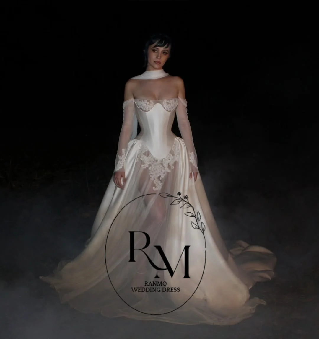 Ranmo Luxury Lace Wedding Dress Off  Shoulder A Line Lace Sleeves 2026 A Line Bridal Gowns Appliques Bride Dress люкс пла