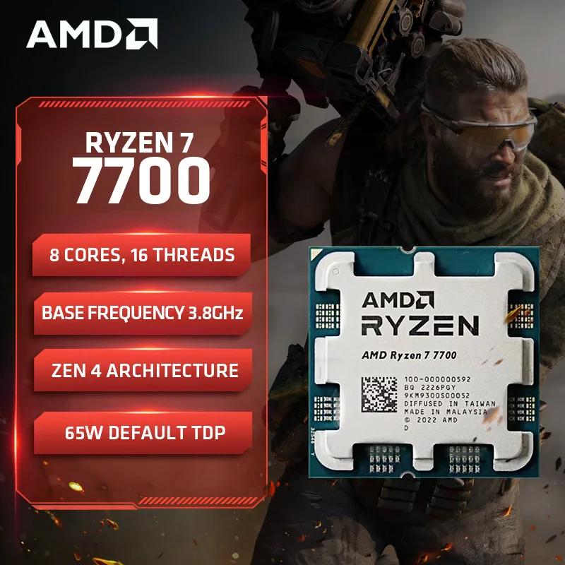 AMD Ryzen 7 7700 Processor 5.3GHz 8-Core 16-Thread L3=32MB Game Cache 5NM DDR5 Socket AM5 CPU Integrated Graphics R7 7700 no fan