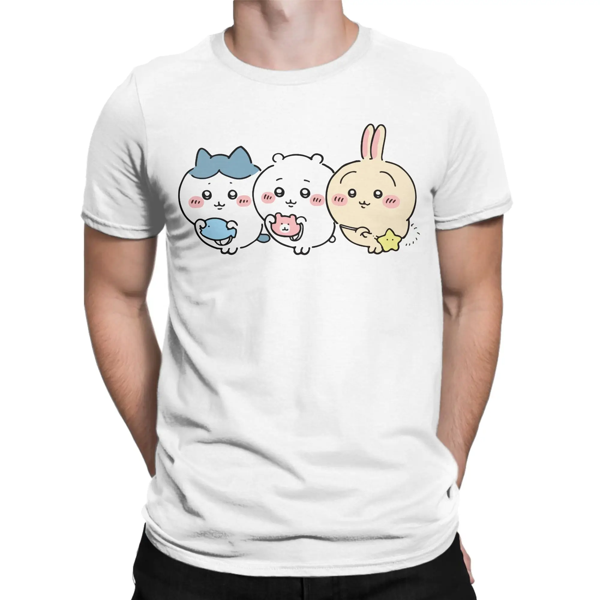 Men's Cartoon Cute Chiikawas T Shirts Hachiware Usagi Cotton Clothing Cool Short Sleeve Crewneck Tee Shirt New Arrival T-Shirt