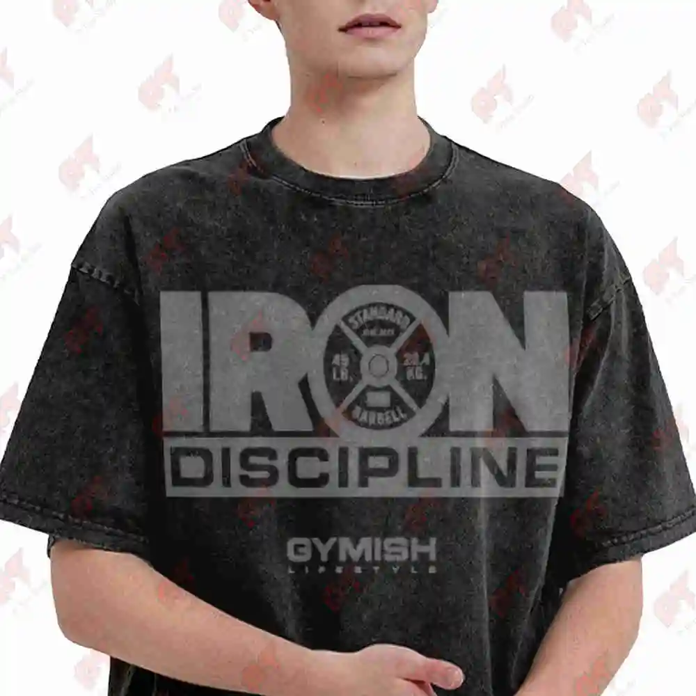 Iron Discipline Gym Workout Vintage Washed Tee Pure Cotton T-Shirt