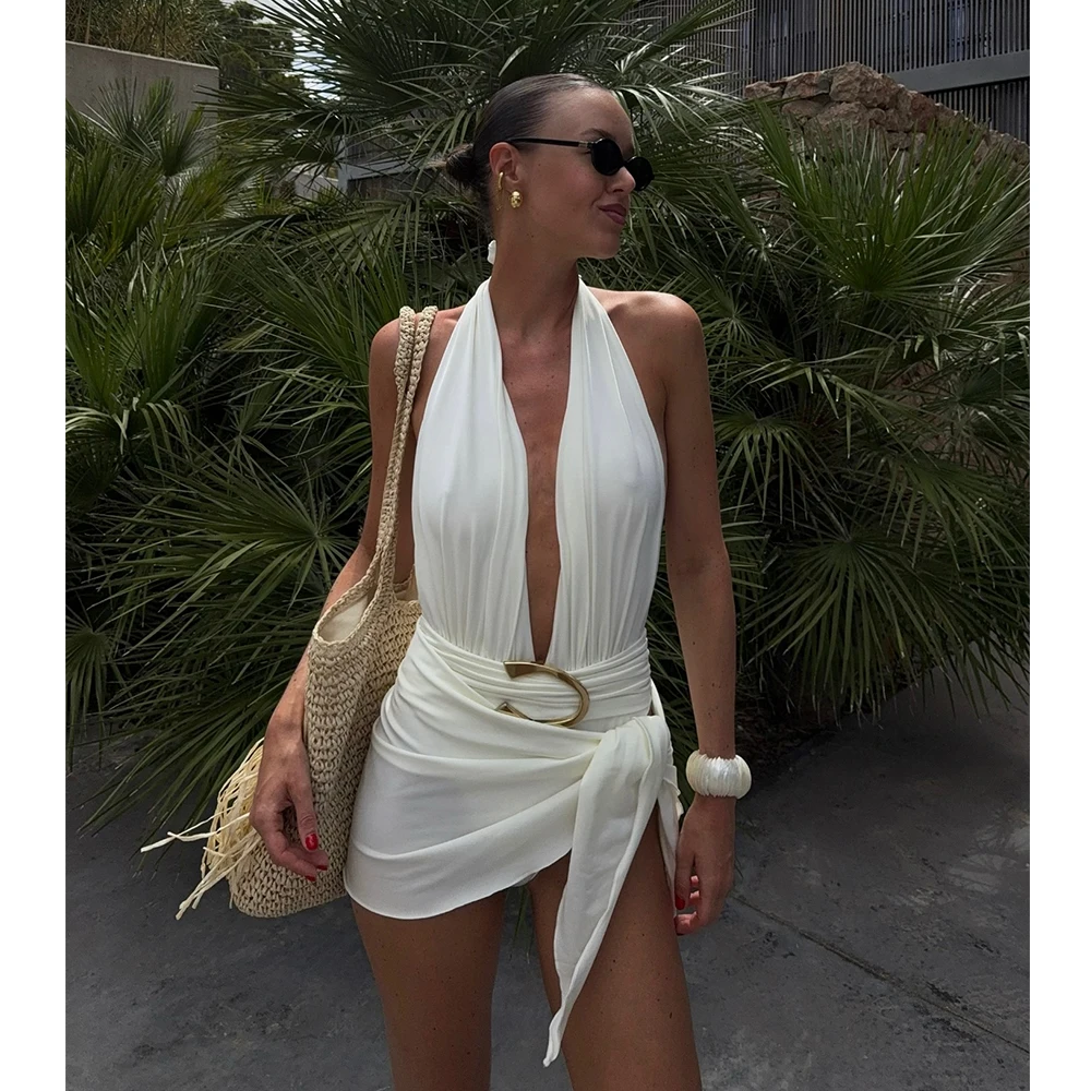 Микро-бикини из двух частей 2025, сексуальный купальник, женский купальник с лямкой на шее, бикини, женский однотонный боди, купальные костюмы, саронг, мини-юбка Микро-бикини из двух частей 2025, сексуальный купальник, женский купальник с лямкой на шее, бикини, женский однотонный боди, купальные костюмы, саронг, мини-юбка