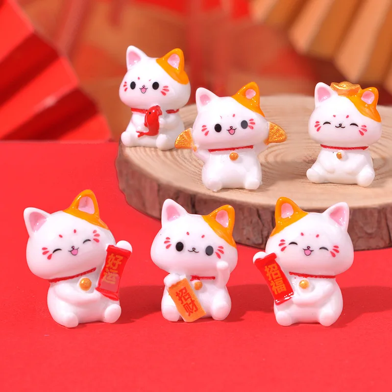 6PCS/Set Cute Mini Fortune Cat Figurines Lovely Lucky Simple Realistic Cat Miniatures DIY Micro Landscape Creative Ornament 2024