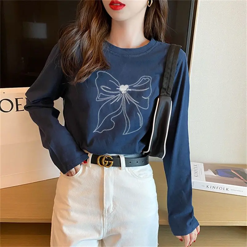 

2024 Autumn Women's New Splicing Pullovers O-Neck Printed Fashion Loose Versatile Minimalist Comfortable Casual Long Sleeve Top