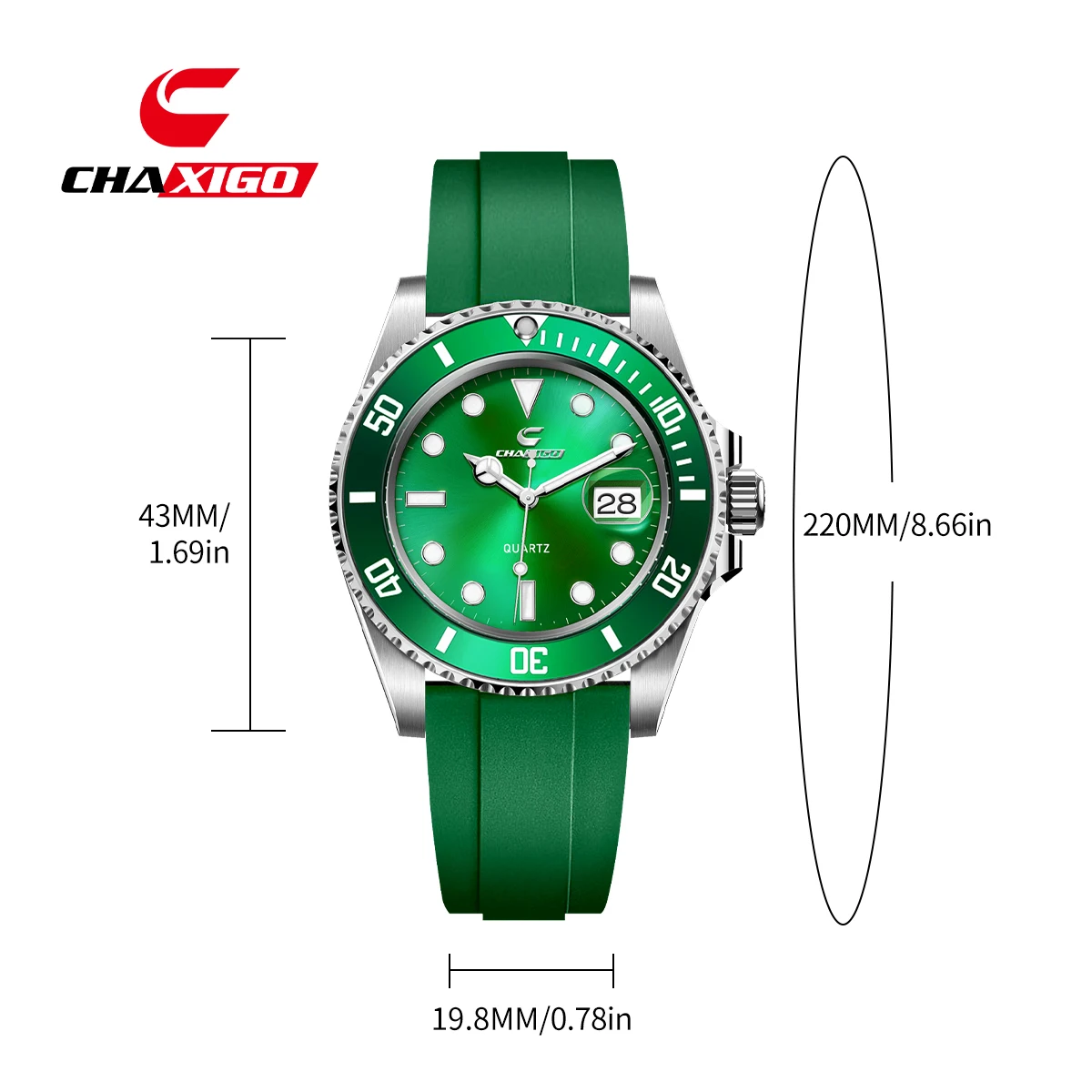 ساعة كوارتز عصرية جديدة للرجال من CHAXIGO تتميز بحزام سيليكون ومينا زجاجية معدنية مقاس 43 مم ومقاومة للماء اليومية #6