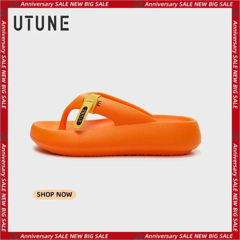 

UTUNE Women's Flip Flops With Heels EVA Official-website Men Outdoor Couple Shoes Beach Thick Sole Flat Footwear Big Size 29cm