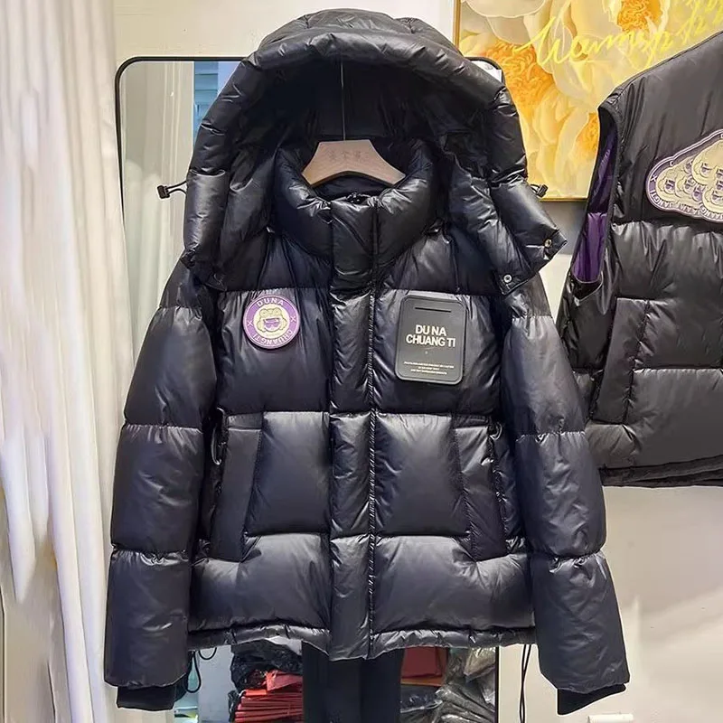 معطف نسائي جديد من القطن باللون الأسود والذهبي، سترات شتوية سميكة ودافئة مبطنة، ملابس خارجية باركر بقلنسوة قابلة للفصل للسيدات