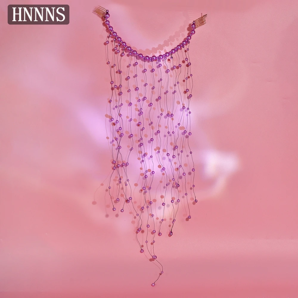 

HNNNS Wedding Dress Hair Ornament Pearl Hair Vine Beautiful Purple Hair Comb Clips Gentle And Glamour Hair Decoration A171