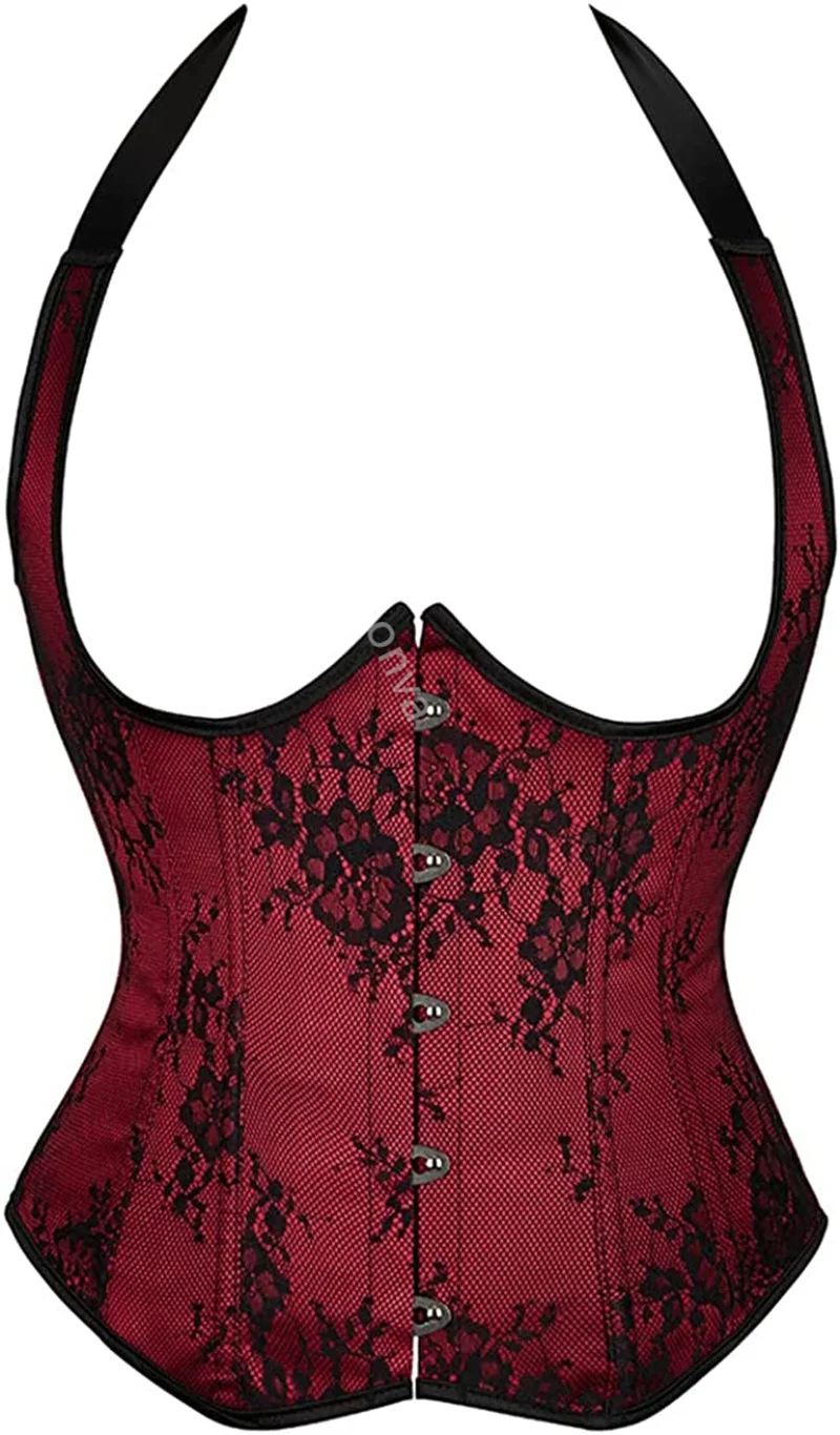 Sapubonva Underbust Corset with Straps Top Plus Size Embroidery Vest Gothic Women Vintage Lingerie Sexy Renissance Korset Red