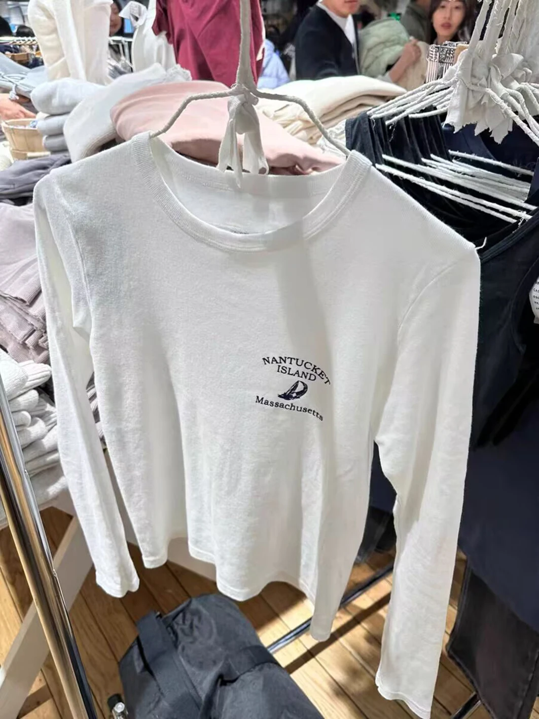 Letter Print White Long Sleeve T-shirt for Woman Round Neck Slim Tshirt Spring Casual Simple Sweet Preppy Style Tee Tops Y2k