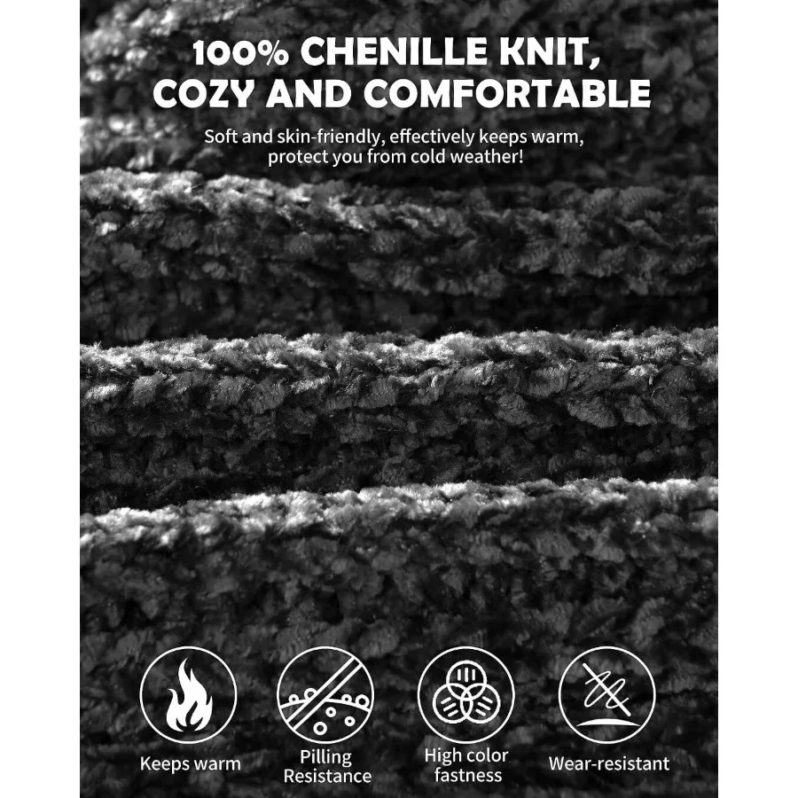 여성 비니 스카프 장갑 헤어밴드 세트 셔닐 겨울 모자 플리스 안감 귀마개 니트 스카프 터치스크린 장갑 4종 선물 세트