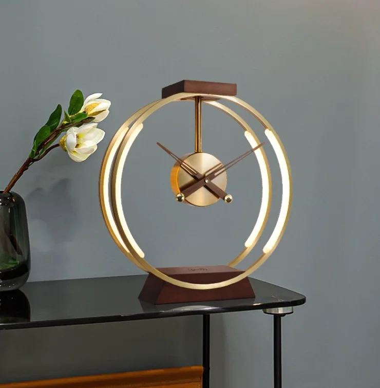 dimmable lamp luxury clock modern wooden base desk lamp with fast wireless charger night light