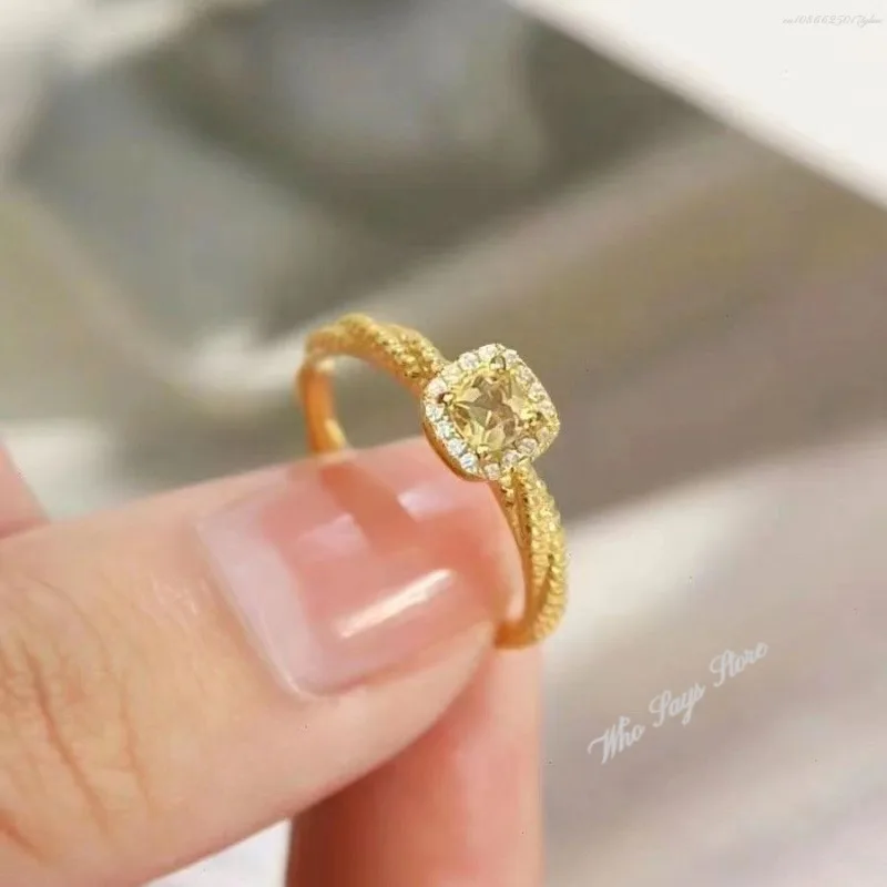 Plated Gold Ring Yellow Zirocn Rings for Women Wife Delicate Birthday Gift Present Fine Jewelry Bijoux Aciee Inoxydable Femme 반지