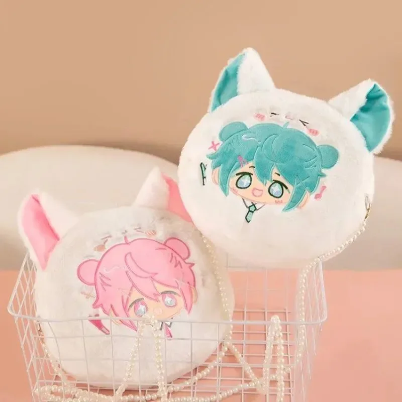 Kawaii Anime Cartoon Hatsune Miku Plush Shoulder Bag Crossbody Bag Coin Purse Storage Mobile Phone Earphone Girls Birthday Gift