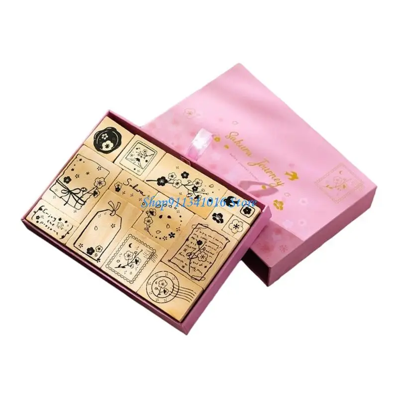  Wooden Rubber Stamps Dream Cherries Blossom Stamps Set for Journaling,DIY Craft