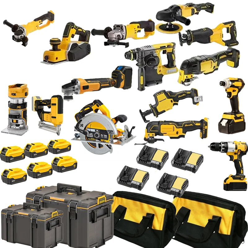 Multifunctional Power Tool Set with Cordless Drill Batteries and Charger for Workshop Home Repair and Maintenance Work Projects