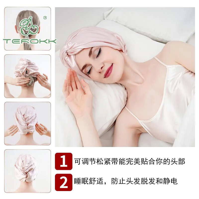 Gorro de dormir liso de satén para mujer, gorro de dormir de noche de doble capa para mujer, gorros de ducha, gorros de pelo impermeables para dormir