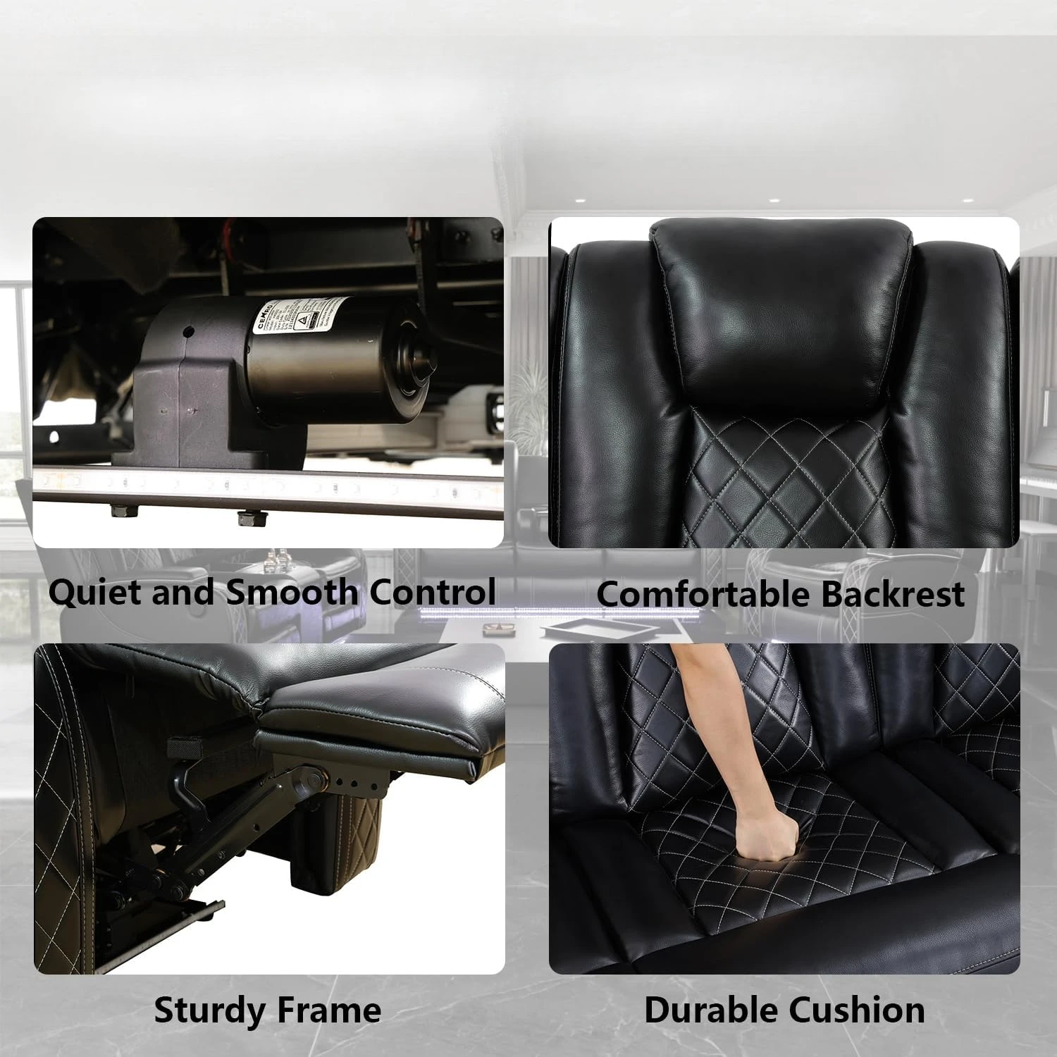 Leather Power Recliner Sofa Set with LED Lighting 5