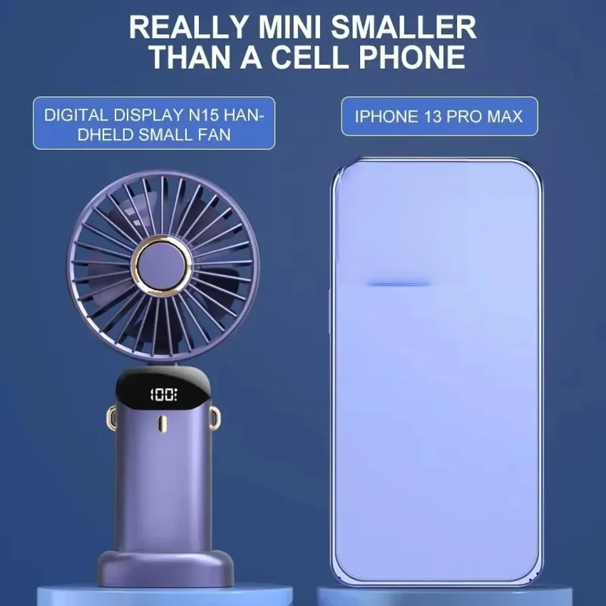 Portable Handheld Mini Fan Foldable Neck Hanging Fans 5 Speed USB Rechargeable Fan with Phone Stand and Display Screen 1800mAh