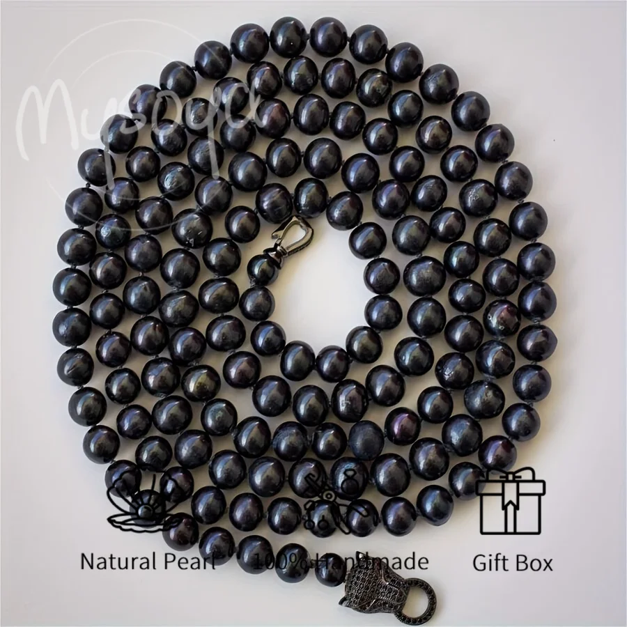 

MYSOYA 7-8 мм черный пресноводный жемчуг длинное ожерелье из натурального жемчуга с подарочной коробкой идеально подходит для свадьбы, дня рождения, Рождества, Нового года