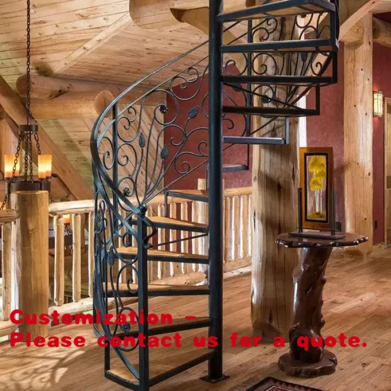 custom.Traditional Indoor Staircase Central Pole Stairs with Steel Railing and Wood Tread